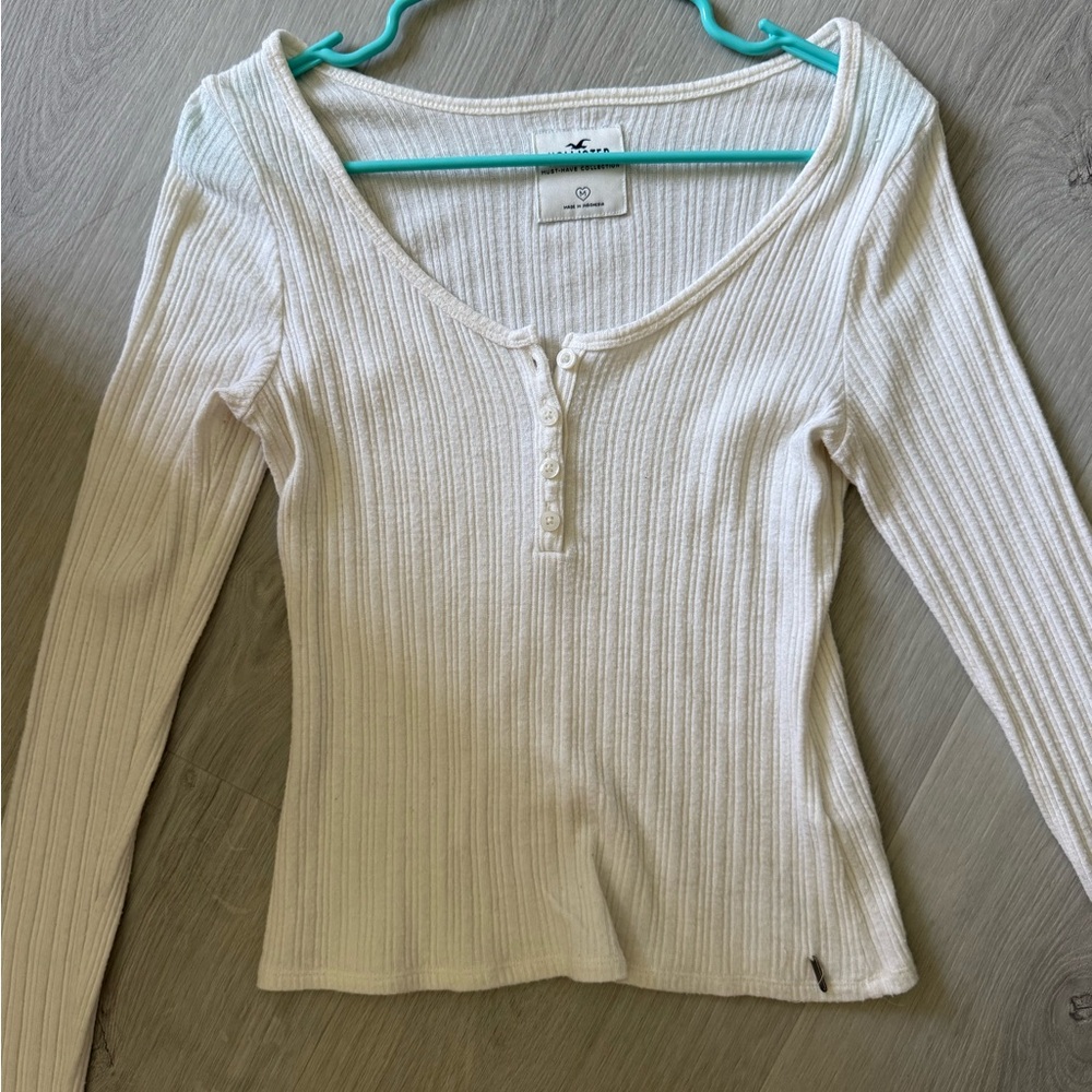 Hollister Cream Ribbed Henley Top